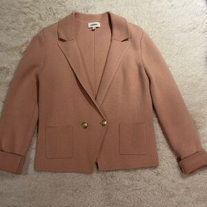 L'AGENCE Dusty Rose Knit Blazer with Gold Buttons